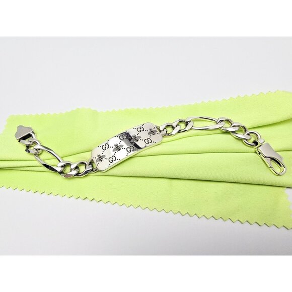 Gucci Sterling Silver 925 Signature Bee Motif and GG Link ID Bracelet Size 6.75" - Picture 13 of 16